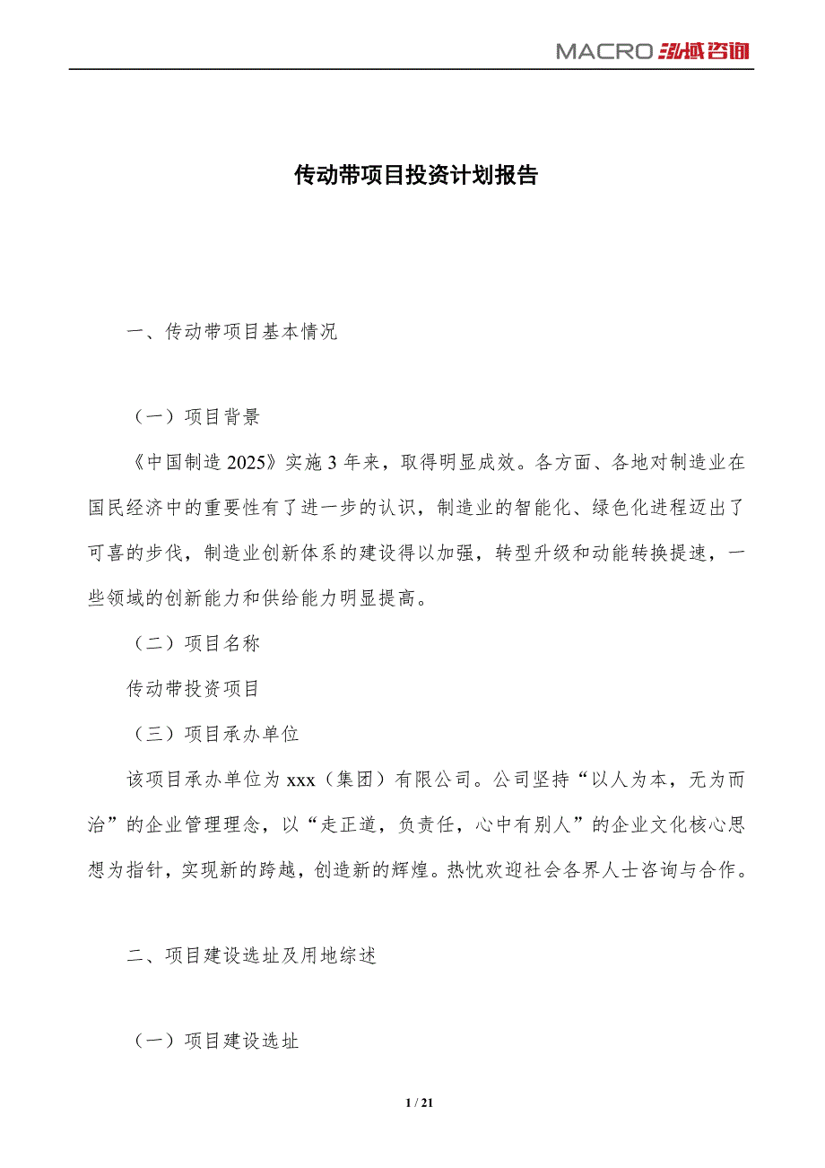 传动带项目投资计划报告_第1页