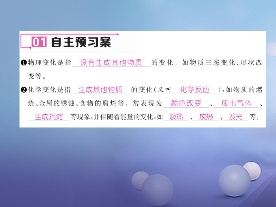 九年级化学上册 第1单元 走进化学世界 课题1 物质的变化和性质 第1课时 化学变化和物理变化作业课件 （新版）新人教版_第4页