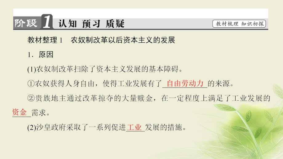 高中历史 第七章 俄国农奴制度改革 3 农奴制改革对俄国近代化进程的影响课件 北师大版选修1_第3页