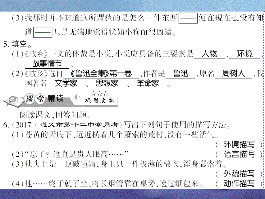 贵州省遵义市2017九年级语文下册第四单元第13课故乡习题课件语文版_第3页