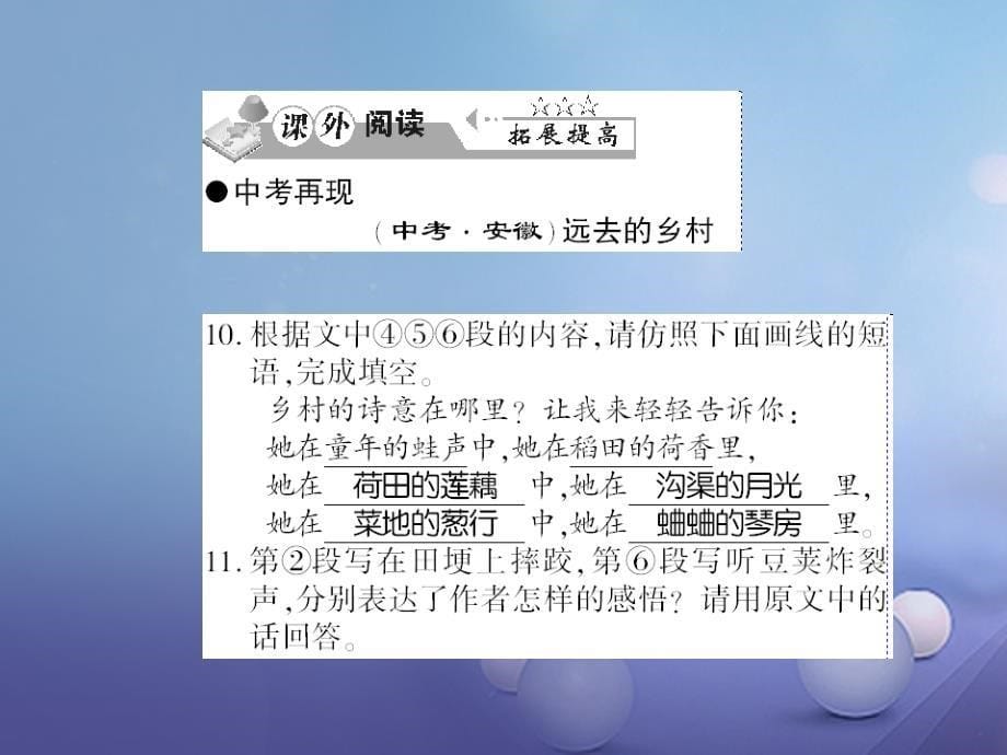 贵州省遵义市2017九年级语文下册第四单元第13课故乡习题课件语文版_第5页