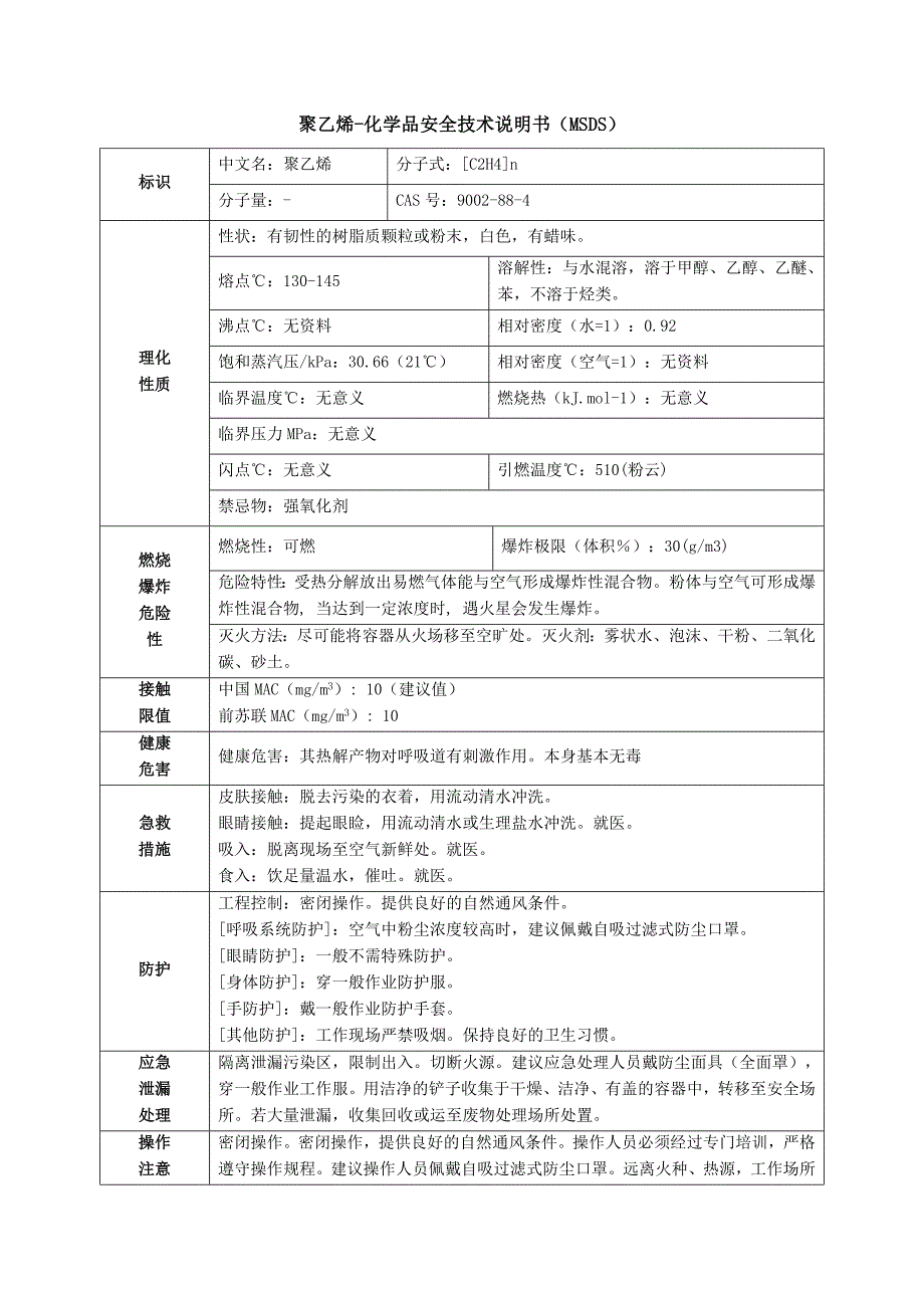 msds 聚乙烯_第1页