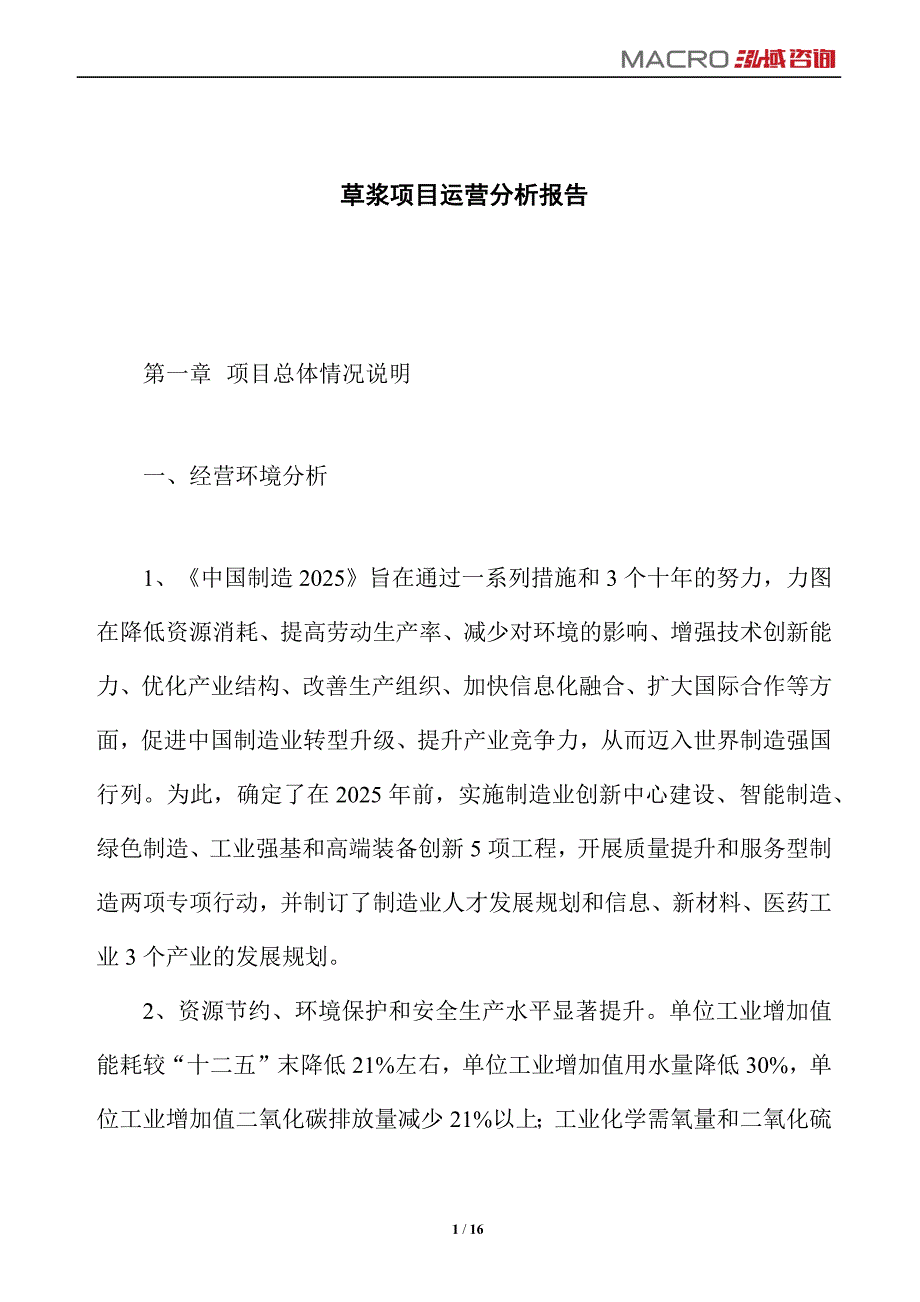 草浆项目运营分析报告_第1页