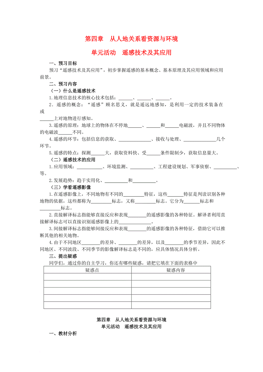 高中地理 第四单元 从人地关系看资源与环境 单元活动遥感技术及其应用教学案 鲁教版必修11_第1页