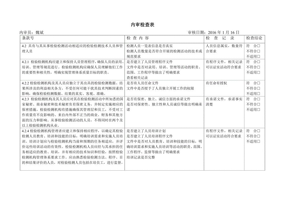 2016年版内部审核检查表_第3页