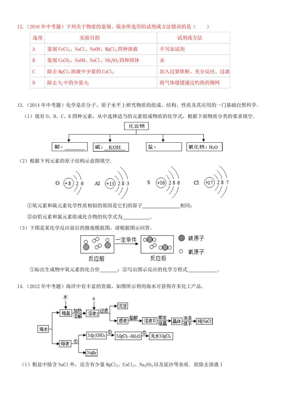 中考化学总复习 第1部分 基础知识回顾与能力训练 第18课时 盐的性质及化学肥料体验中考训练（无答案）_第3页