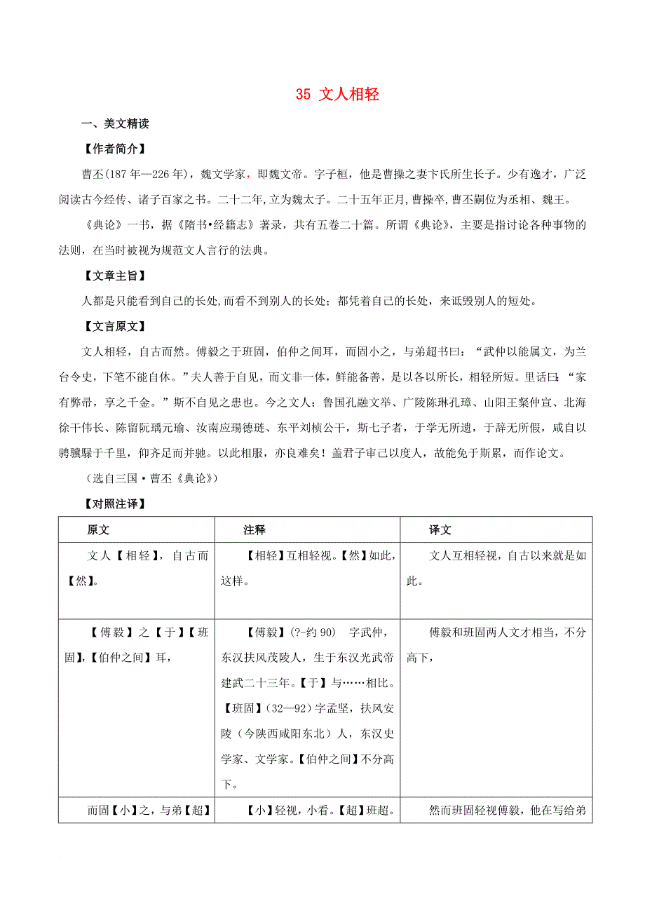 中考语文 课外文言文考试必读120篇 35 文人相轻_第1页