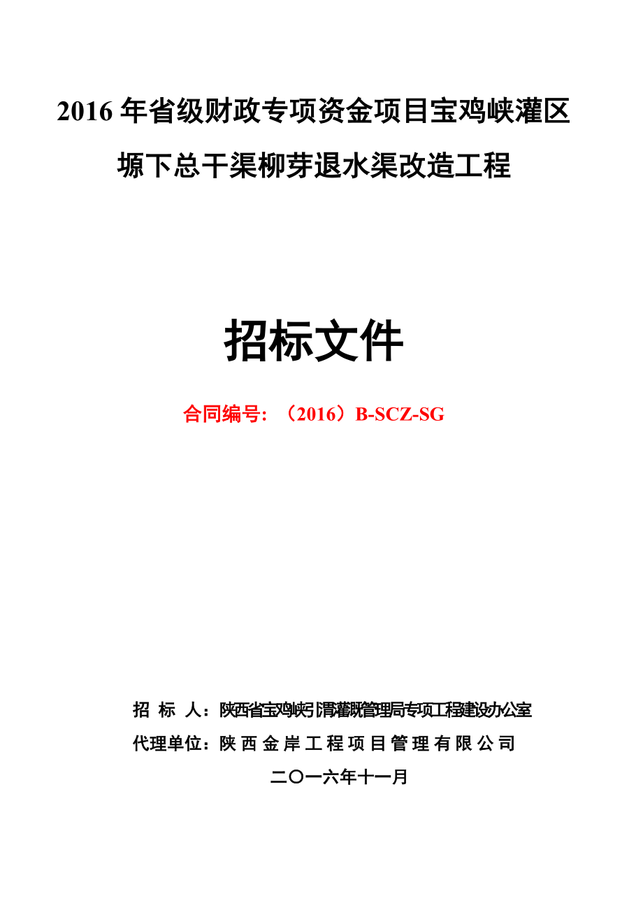 7、2016年省级财政专项资金项目宝鸡峡灌区塬下总干渠柳芽退水渠改造工程招标文件_第1页