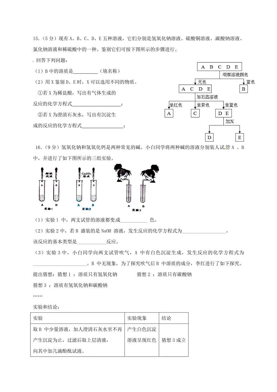 九年级化学上学期期末考试试题 鲁教版_第5页