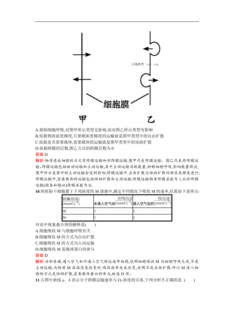 2018届高三生物人教版（天津）一轮参考练习高优指导：考点规范练7 物质跨膜运输的实例和方式（含解析）_第4页