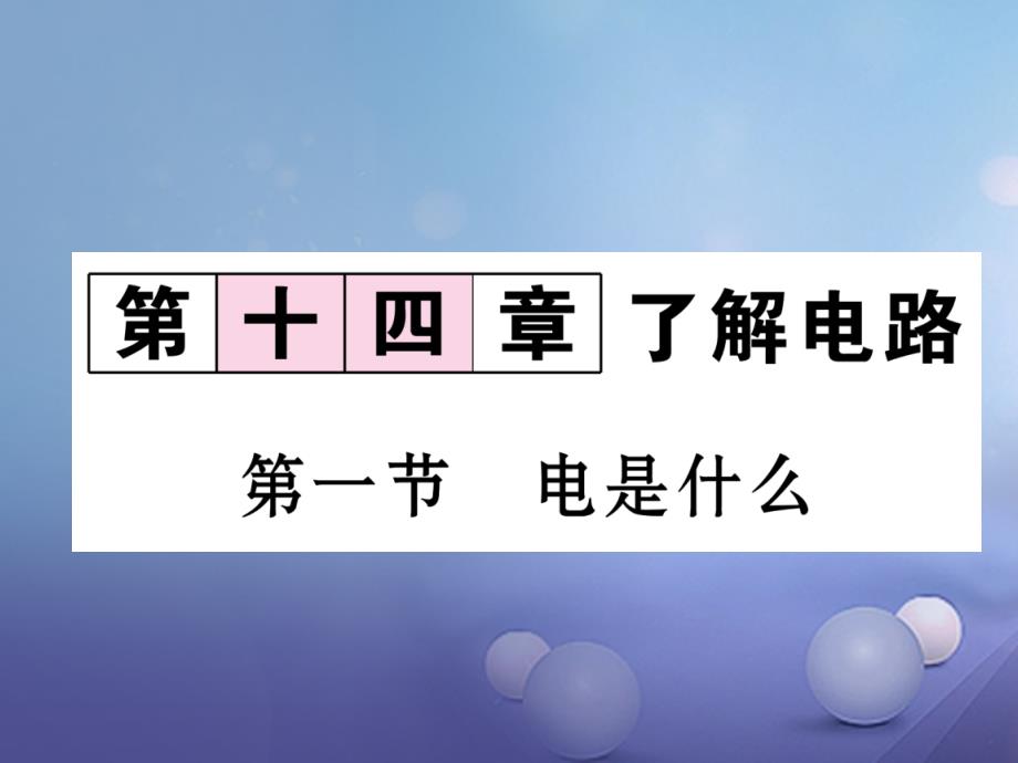 九年级物理全册 14 了解电路 第一节 电是什么课件 （新版）沪科版_第1页