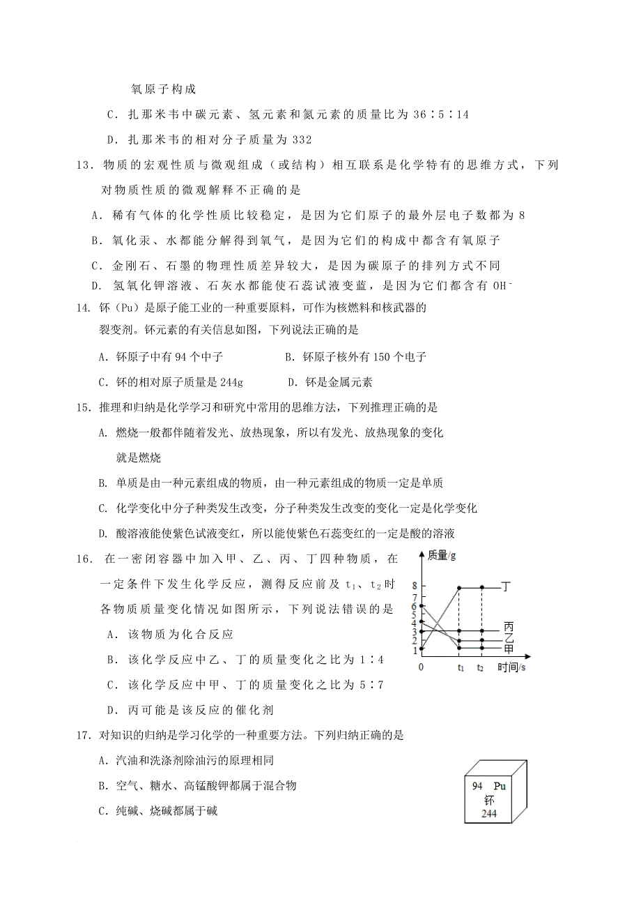 九年级化学下学期学业水平测试题（三）_第3页