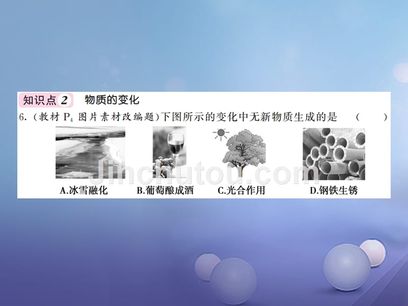 九年级化学上册 1_1 化学真奇妙 第1课时 化学改变了世界 神奇的化学变化课件 （新版）鲁教版_第5页