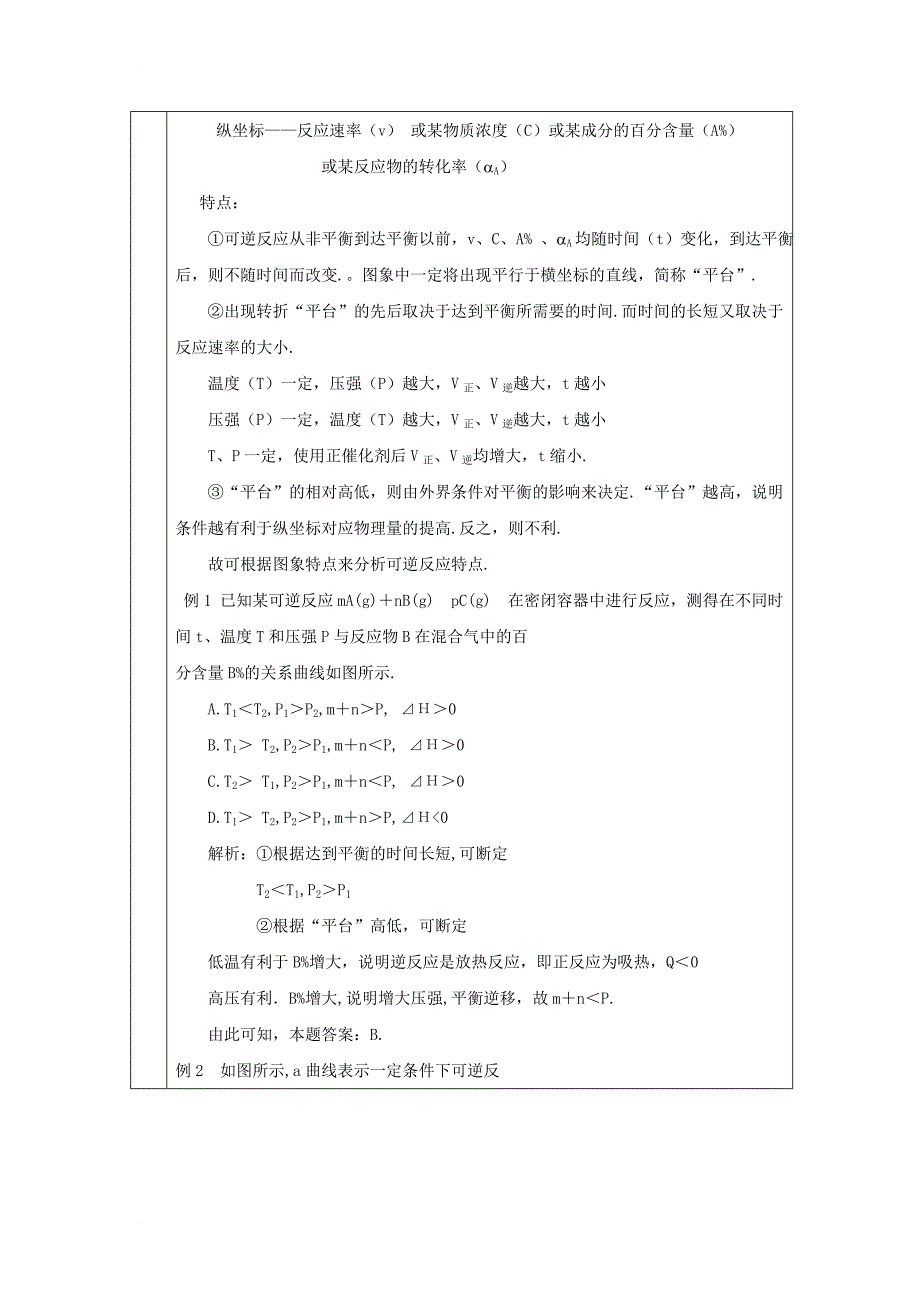 高中化学 专题2 化学反应速率与化学平衡 2_3 化学平衡的移动（第1课时）化学平衡图像问题教案 苏教版选修41_第3页