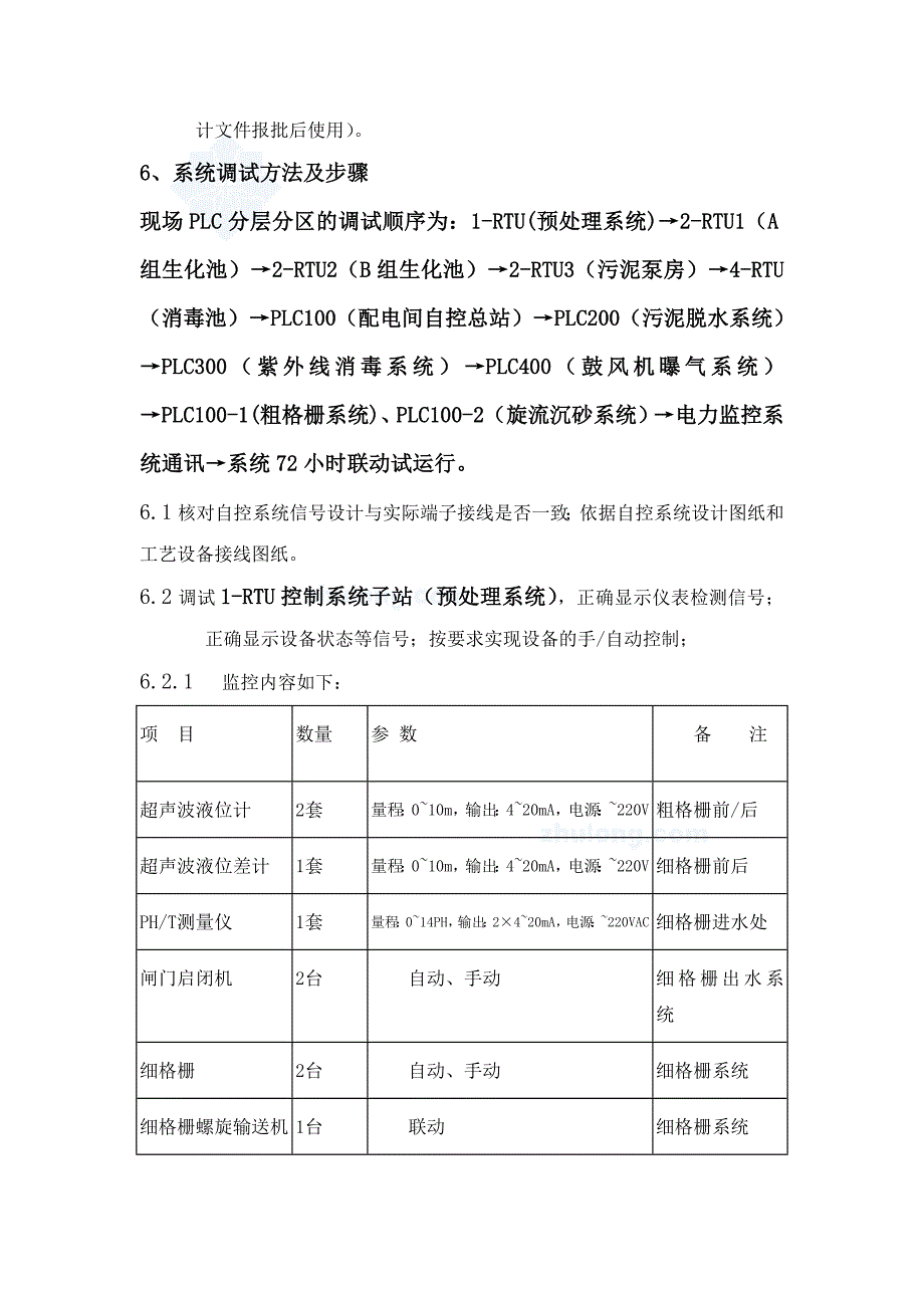 XX污水处理厂（一期）自控及仪表系统调试方案_第4页