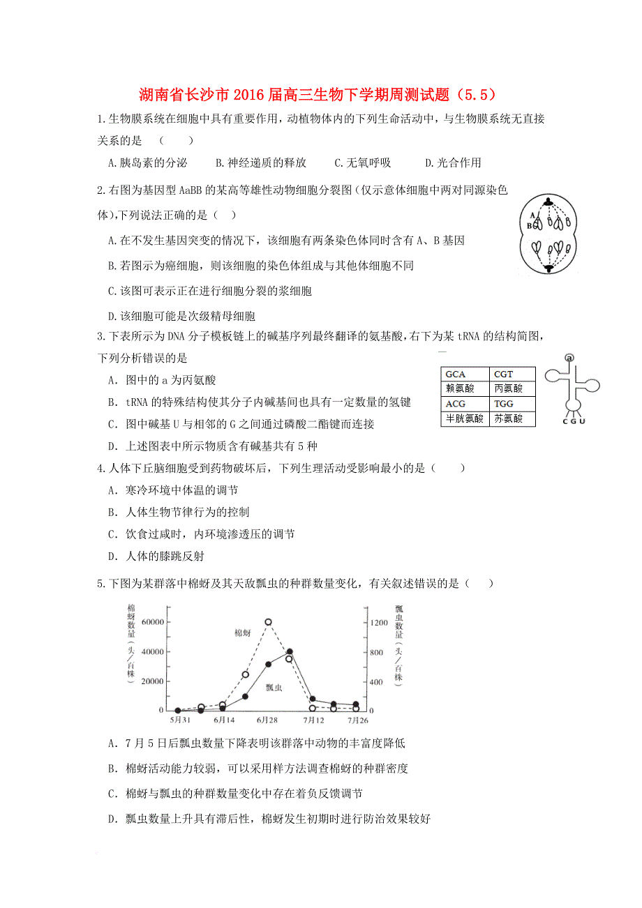 高三生物下学期周测试题（5_5）_第1页