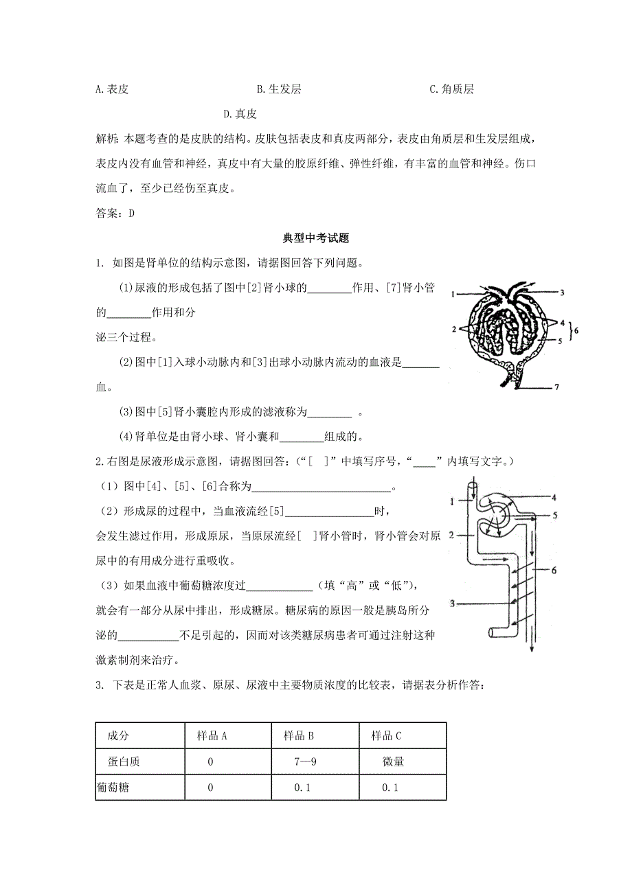 初中生物中考知识点汇总及复习题－人体内废物的排出全国通用_第3页