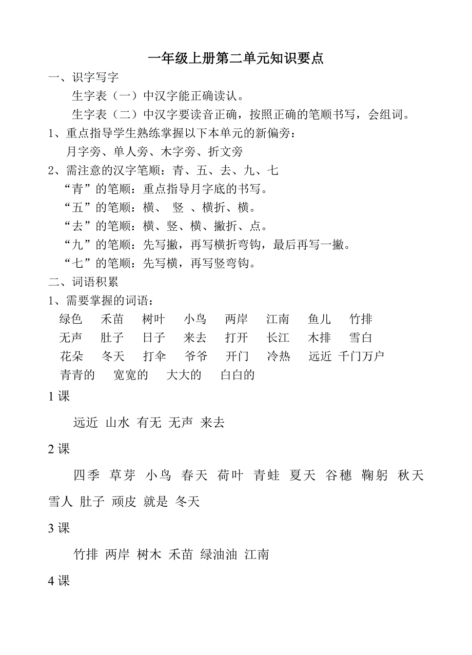 人教版一年级语文上册各单元知识要点_第3页