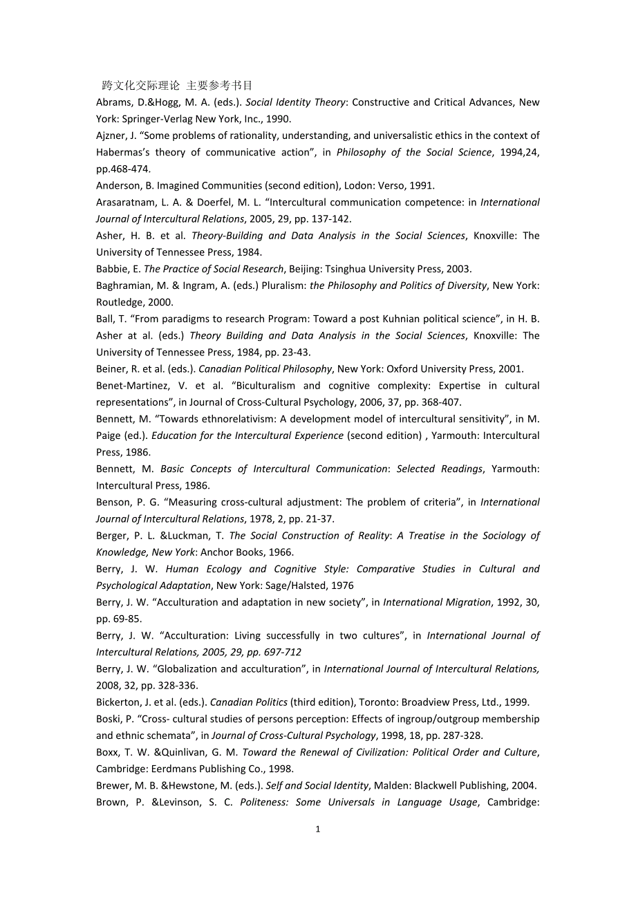 跨文化交际理论主要参考书目_第1页