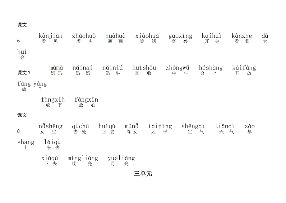 人教版一年级语文下册词语积累有拼音_第3页