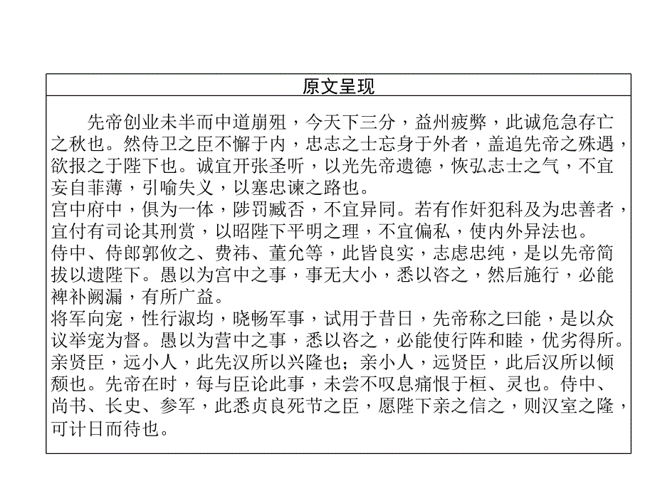 2018年中考（河北专版）语文复习课件：第1部分 专题2  文言文阅读 第15篇　出师表(河北2014年已考)_第3页