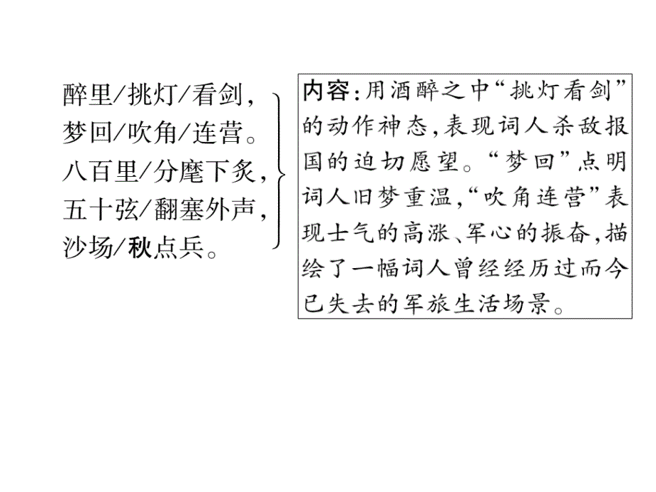 2018年中考（河北专版）语文复习课件：第1部分 专题1  古代诗词阅读 （30）破阵子·为陈同甫赋壮词以寄之_第3页