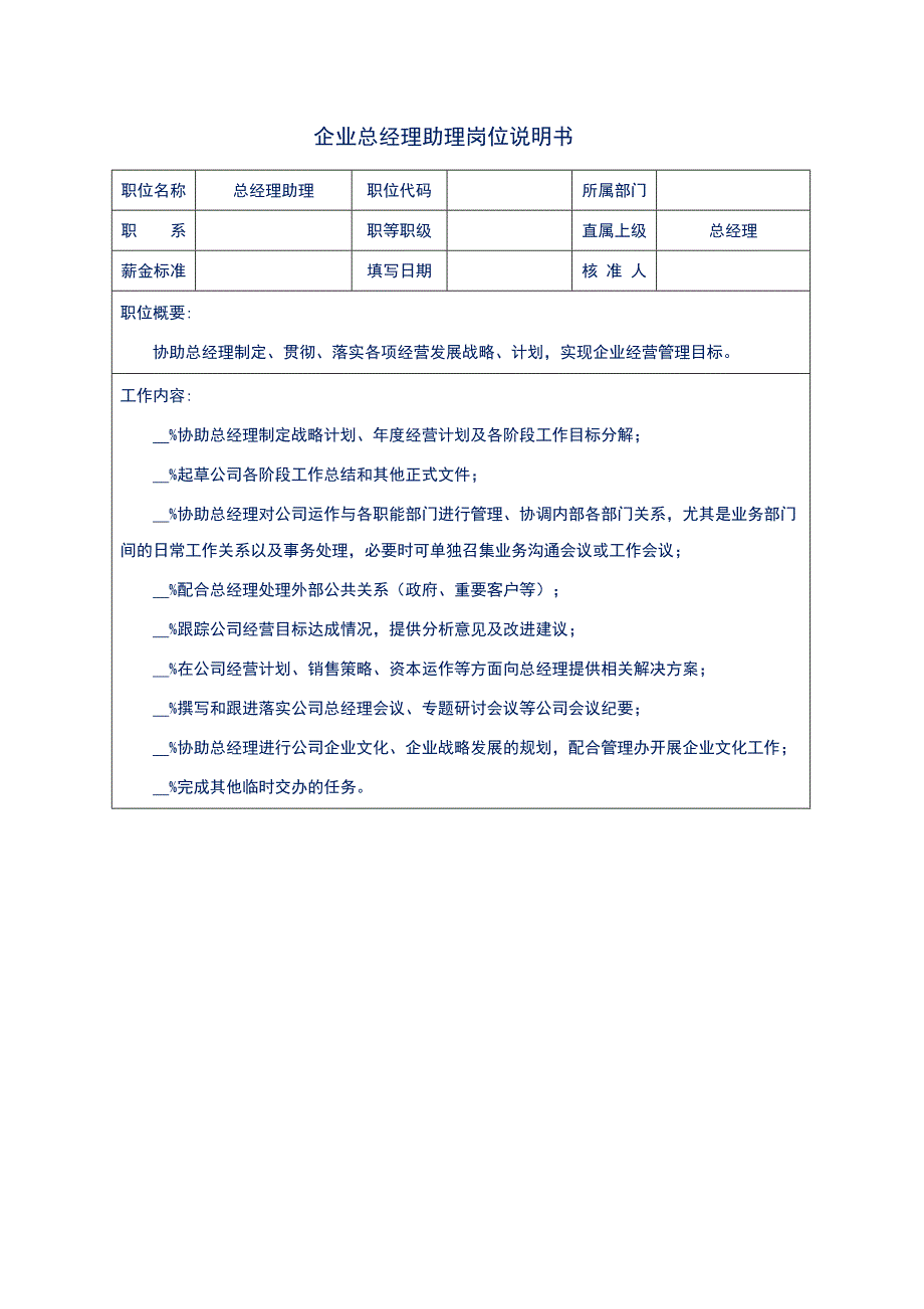 企业总经理助理岗位说明书_第1页