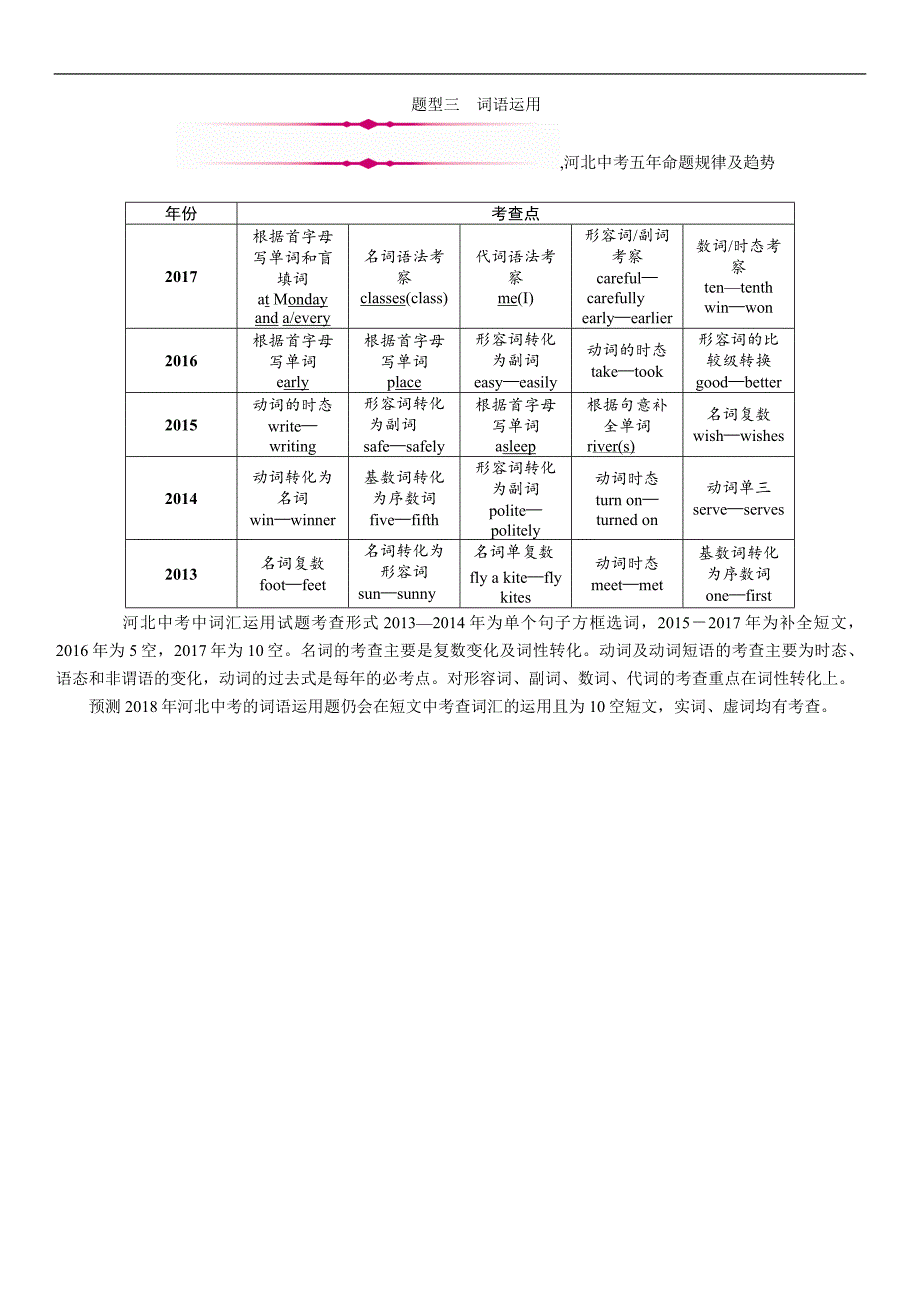 2018年中考英语（河北专版）总复习精讲练习：第3部分 题型3　1、河北中考五年命题规律及趋势_第1页