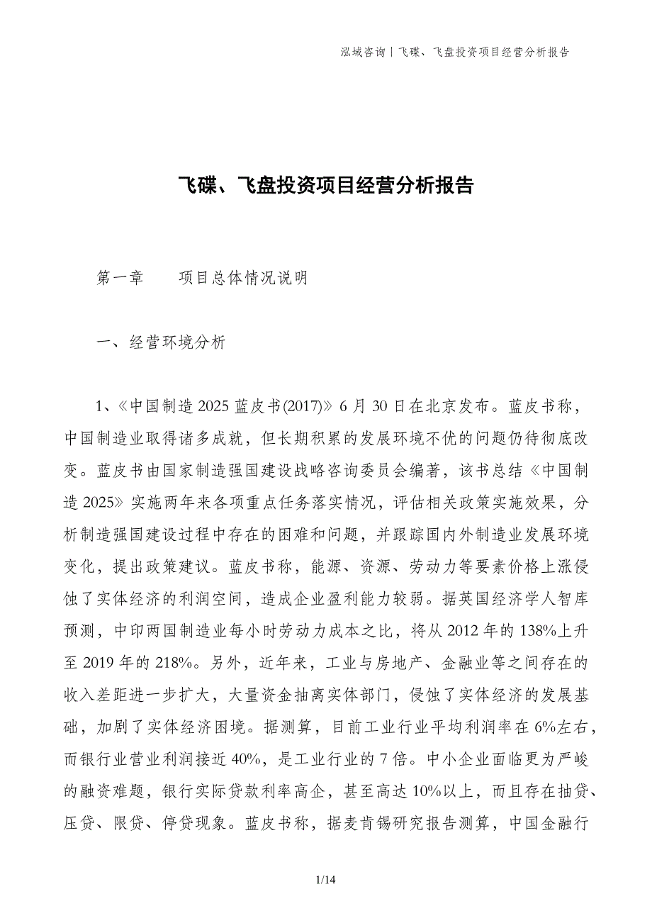 飞碟、飞盘投资项目经营分析报告_第1页