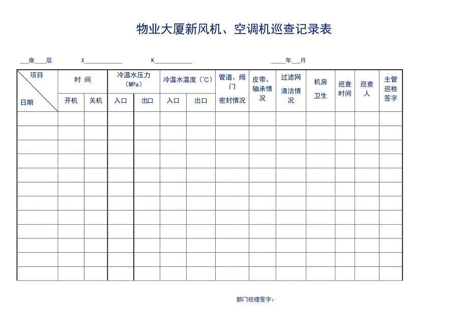 物业大厦新风机、空调机巡查记录表_第1页