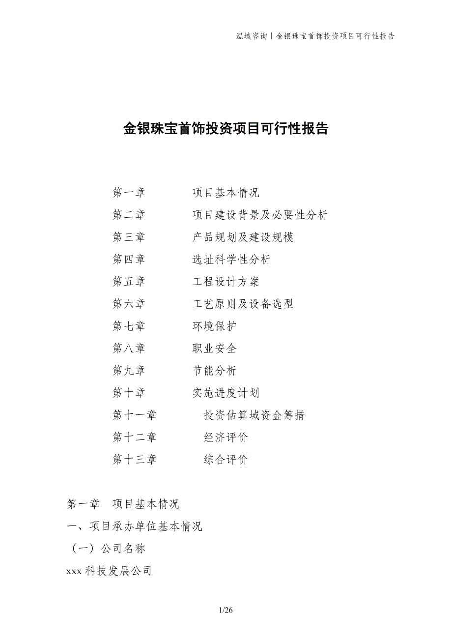 金银珠宝首饰投资项目可行性报告_第1页