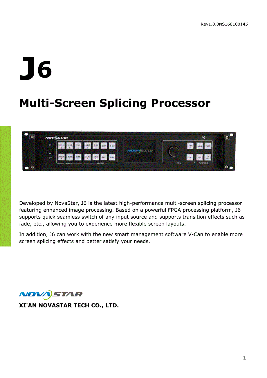 诺瓦科技LED屏视频处理器J6规格书_第1页