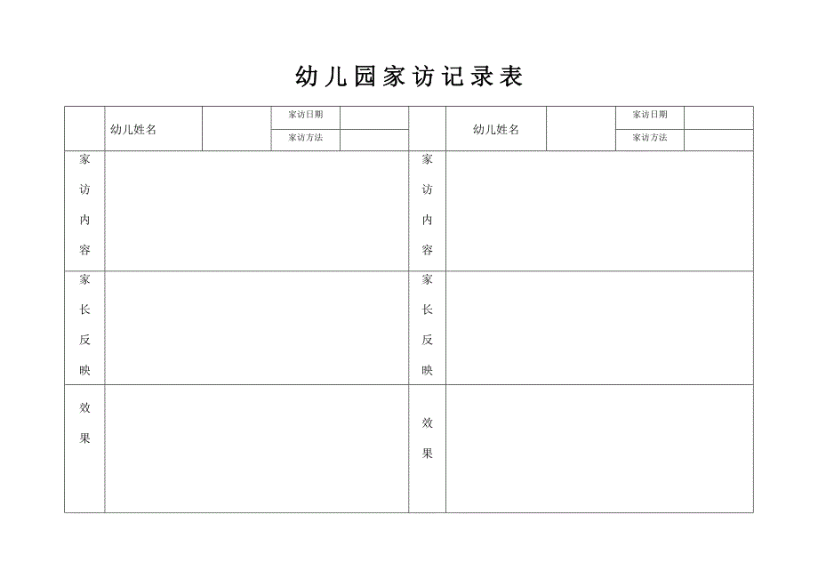 幼 儿 园 家 访 记 录 表_第1页