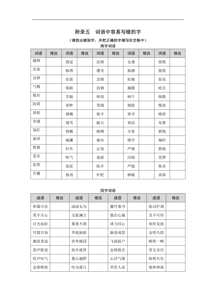 广东省广州市2017年中考语文总复习（练习）：第一部分  附录五  词语中容易写错的字_第1页