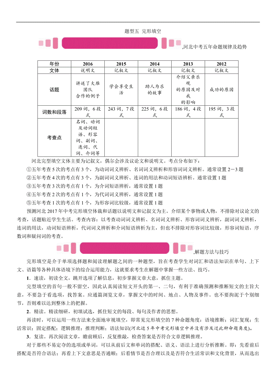 中考王 2017中考英语（河北专版）检测 题型五　完形填空_第1页