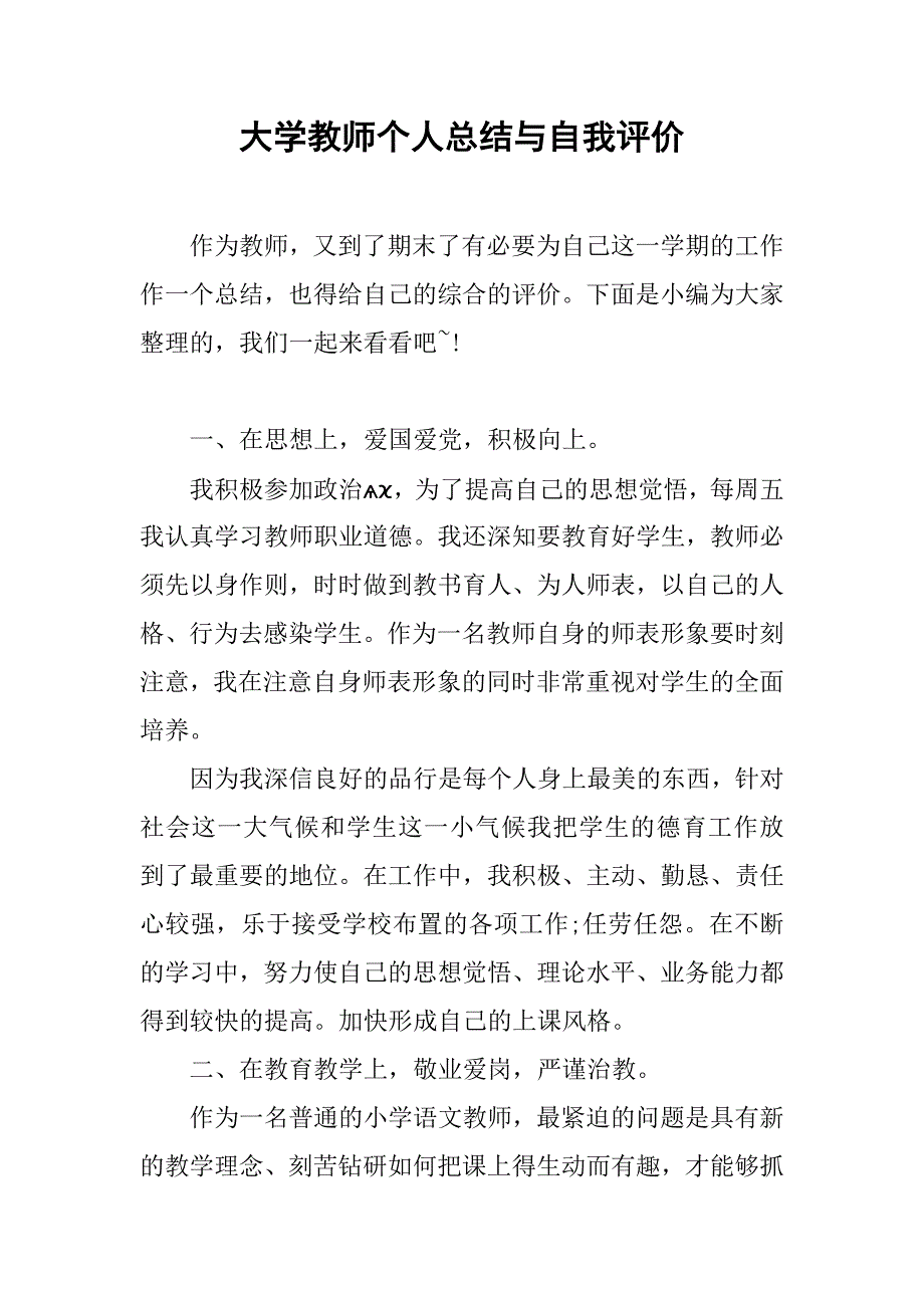 大学教师个人总结与自我评价.doc_第1页