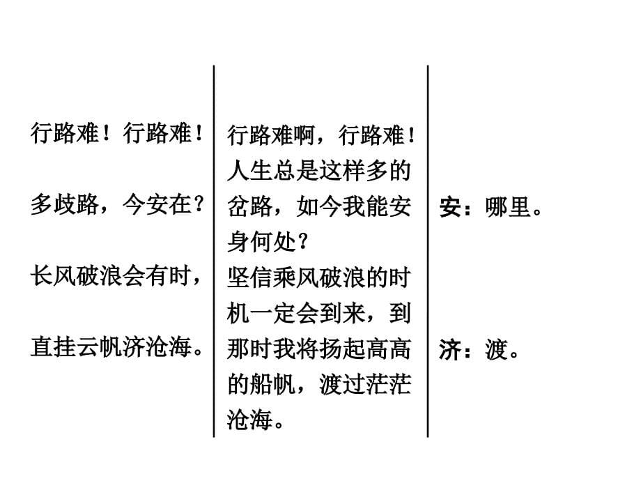 广东中考古诗文必考必练课件：第三部分 八年级下册 行路难（其一）_第5页