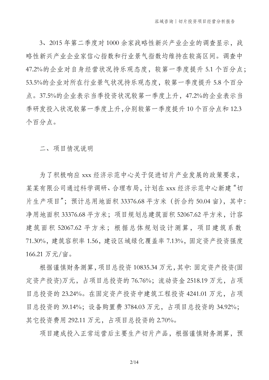 切片投资项目经营分析报告_第2页