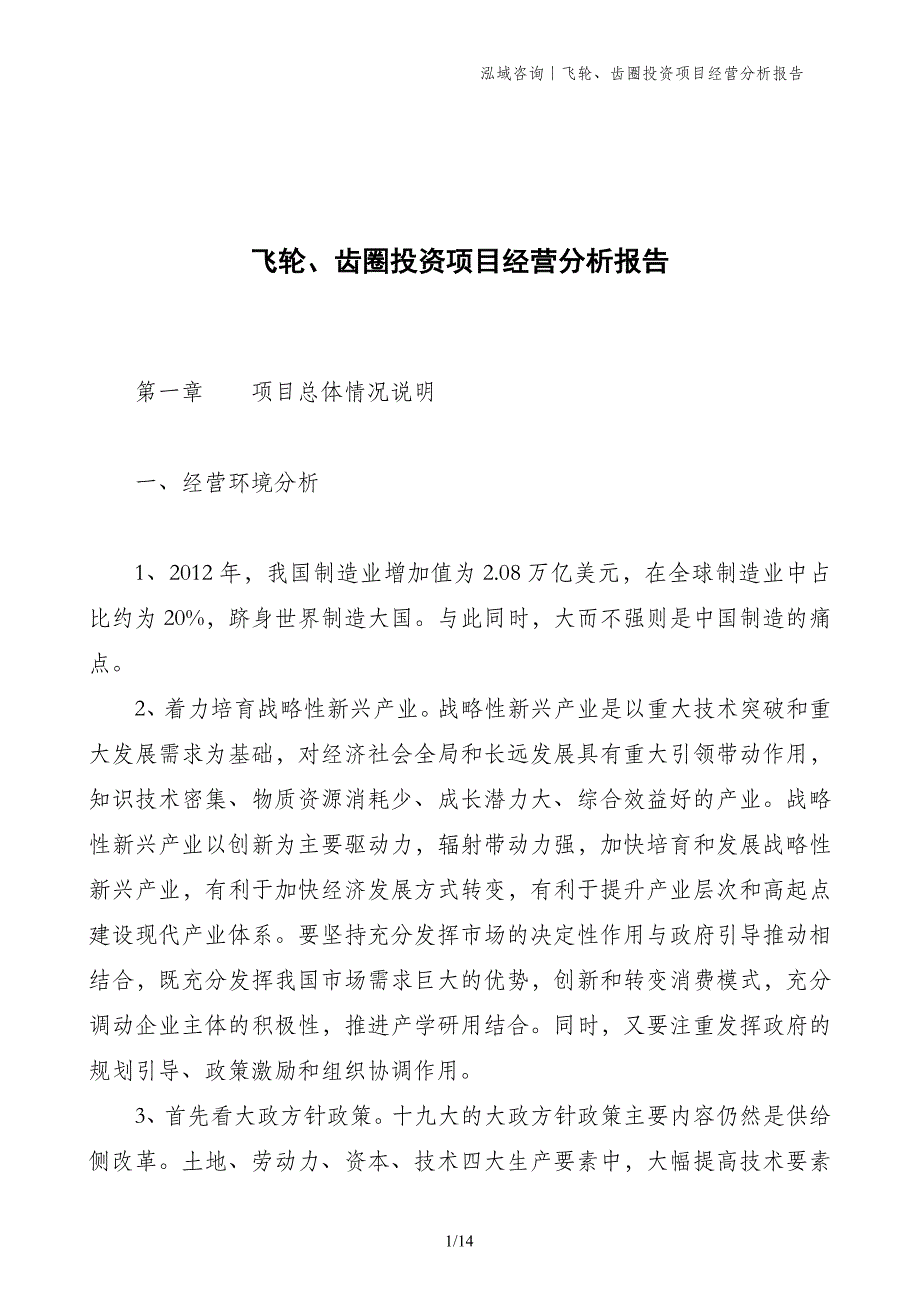 飞轮、齿圈投资项目经营分析报告_第1页