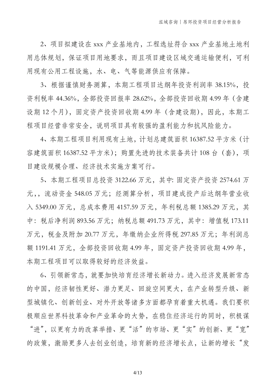 吊环投资项目经营分析报告_第4页