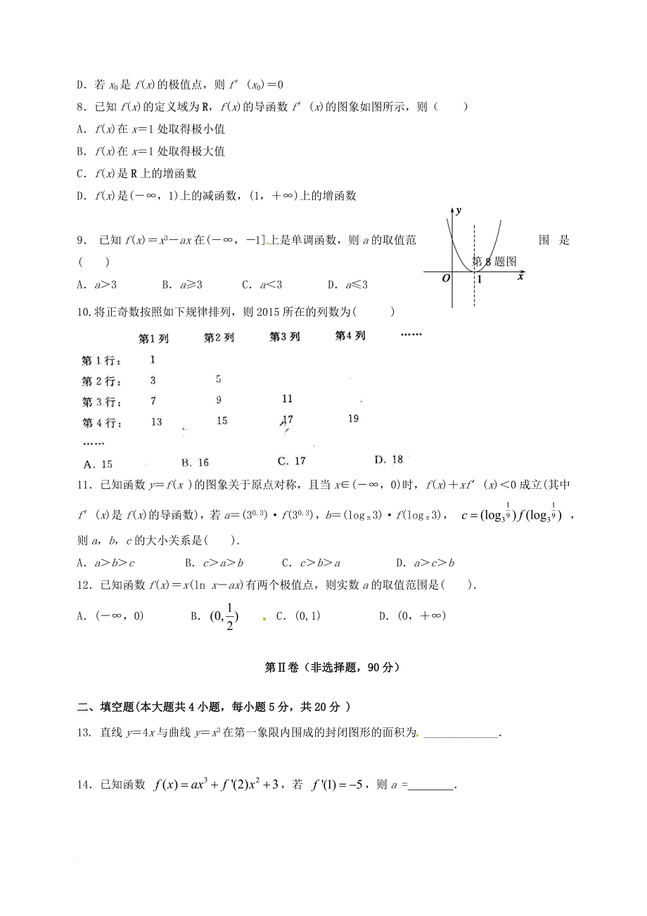 高二数学3月月考试题理平行班_第2页