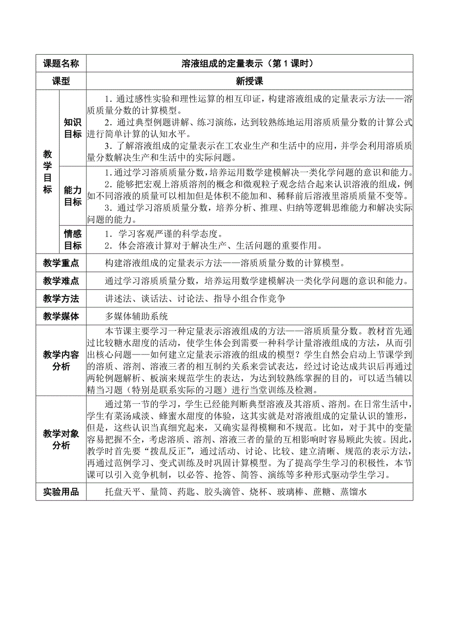 溶液组成的定量表示第一课时教案_第1页