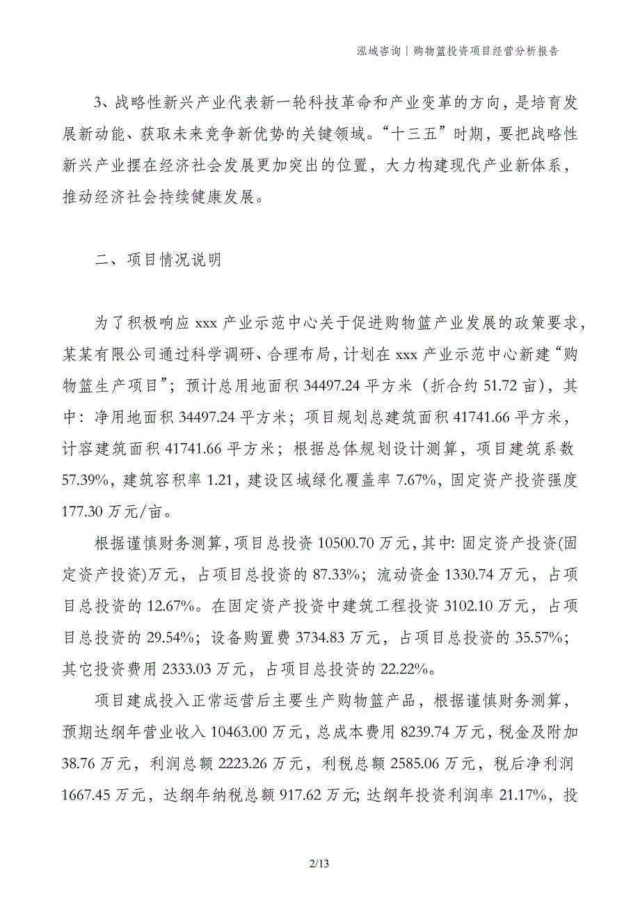 购物篮投资项目经营分析报告_第2页