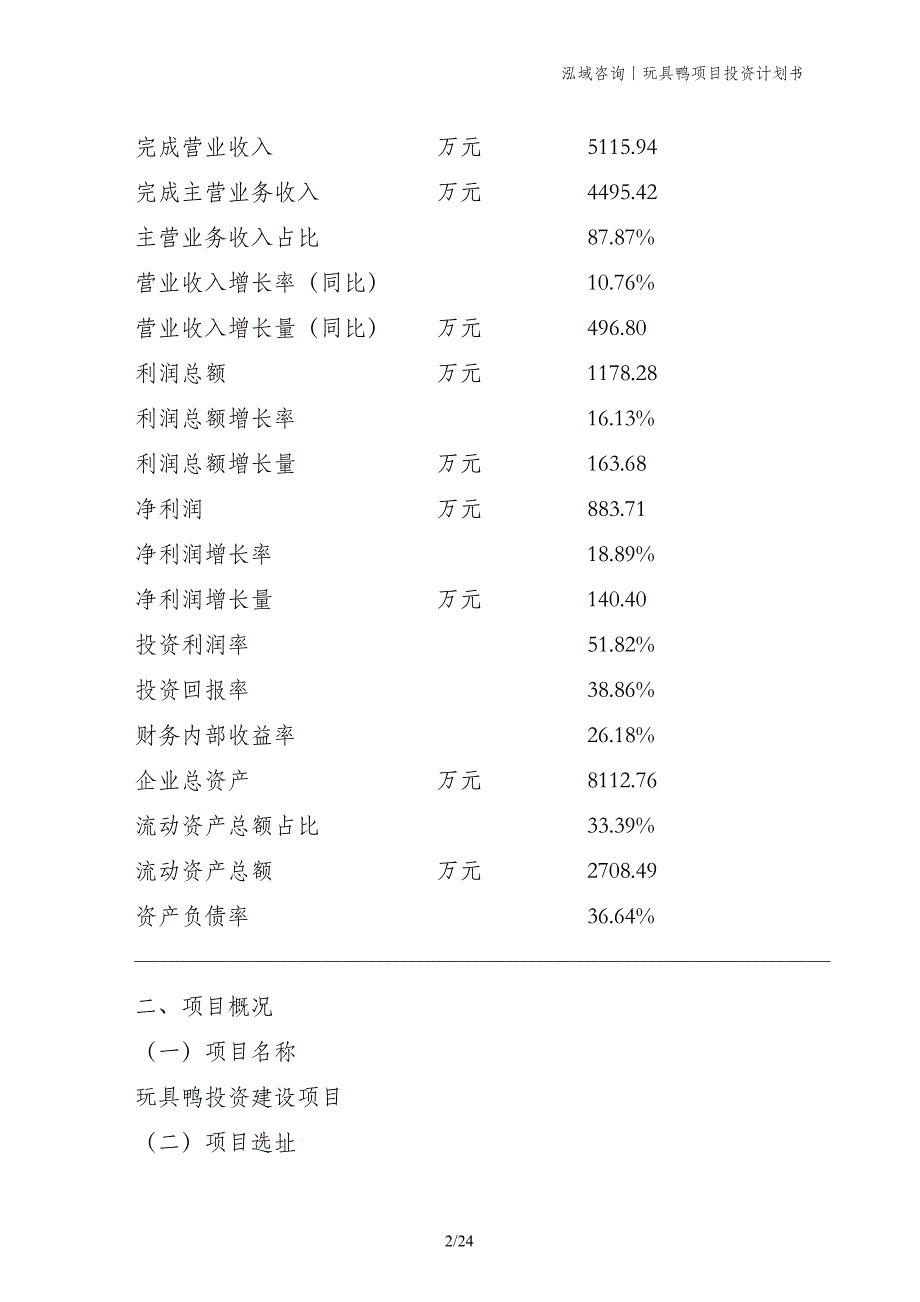 玩具鸭项目投资计划书_第2页