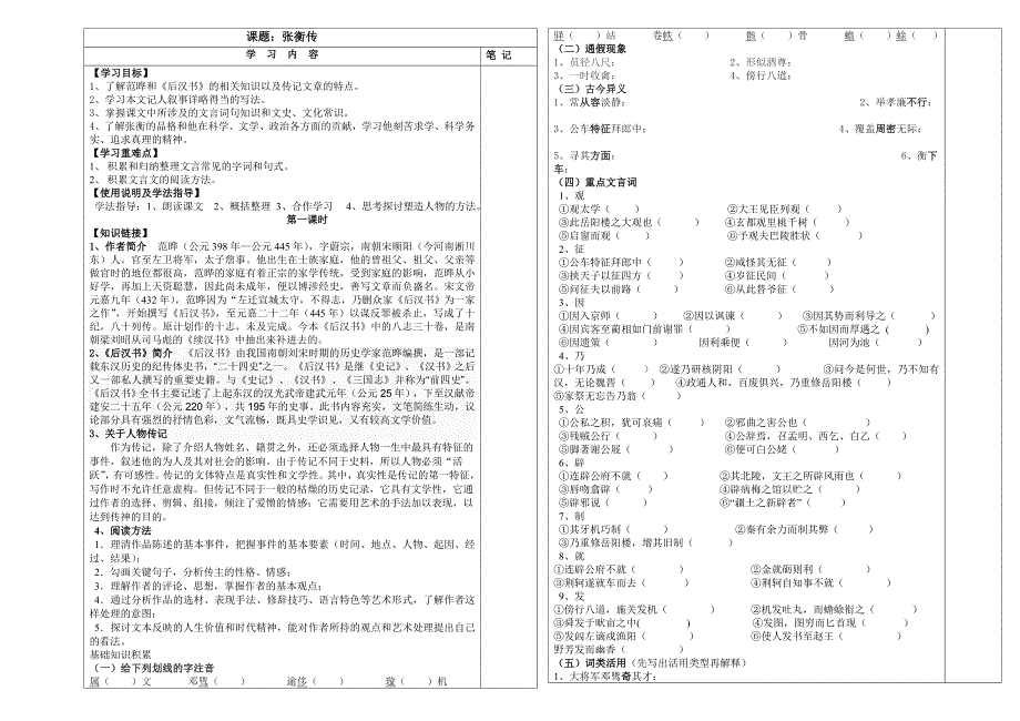 高一语文必修4《张衡传》导学案_第1页