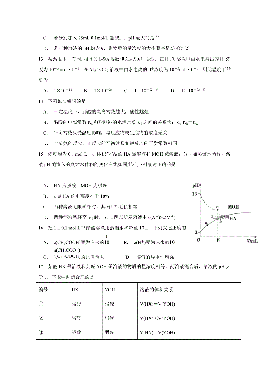 吉林省长春汽车经济技术开发区六中2018-2019学年高二上学期期中考试化学期中试卷 word版含答案_第3页