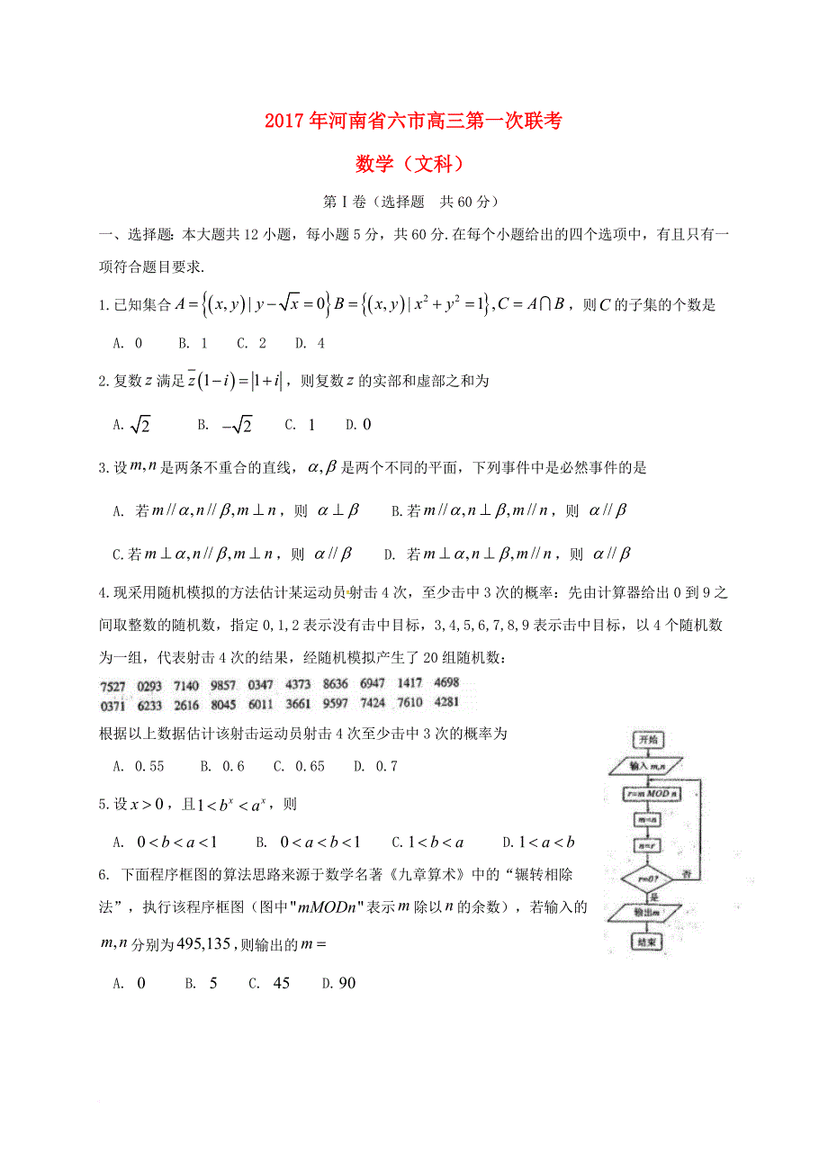 高三数学第一次联考试题 文_第1页