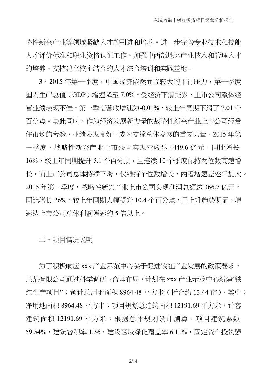 铁红投资项目经营分析报告_第2页