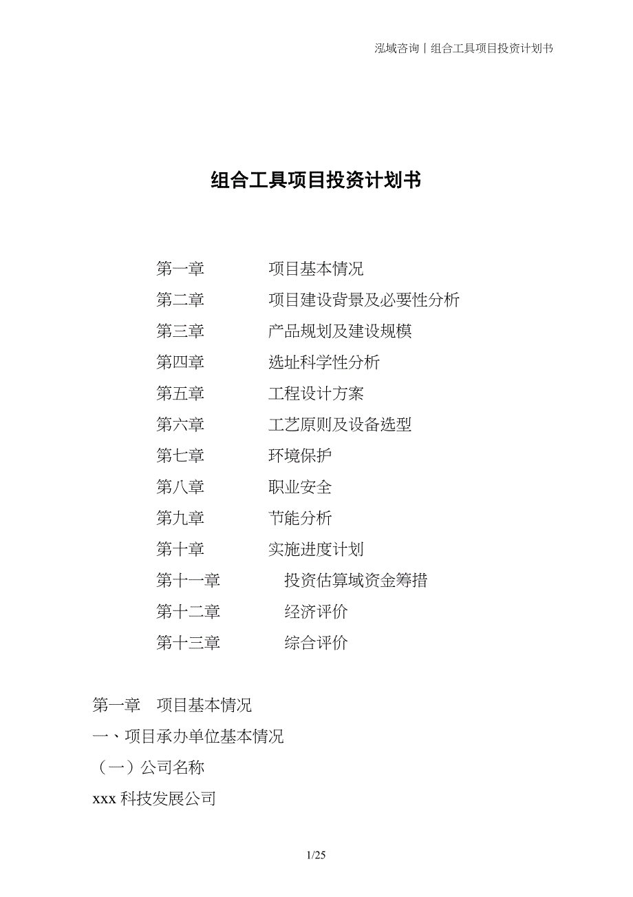 组合工具项目投资计划书_第1页