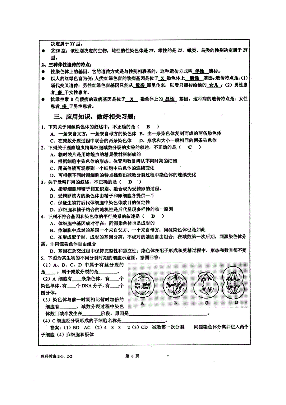 高中生物学考复习 第二章 基因和染色体的关系教案（图片版）新人教必修_第3页